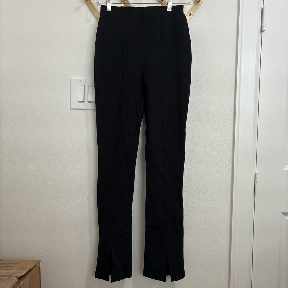 Black High-Waisted Split Front Pants